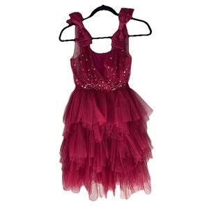 Tutu Du Monde Girls Sequined Tulle Dress Size 8-9 Noelle Bows Ruffle Pearls